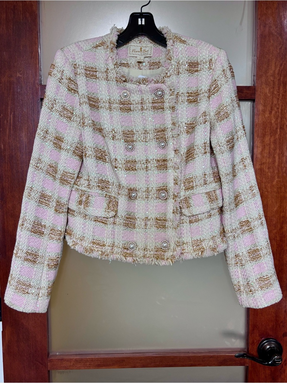 Flora Bea NYC Pink & Gold Tweed Double-Breasted Jacket